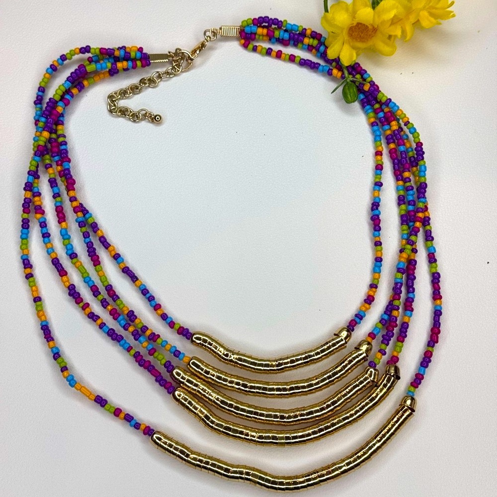 Gold Multi-Strand Necklace with Layered Design NWOT
